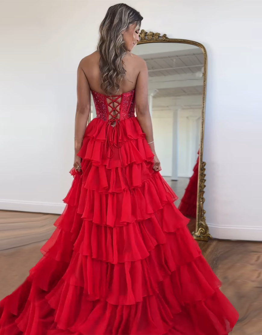 Sparkly Royal Blue A-Line Strapless Ruffles Long Corset Prom Dress with Beading