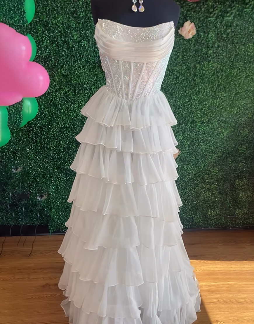 Sparkly Royal Blue A-Line Strapless Ruffles Long Corset Prom Dress with Beading