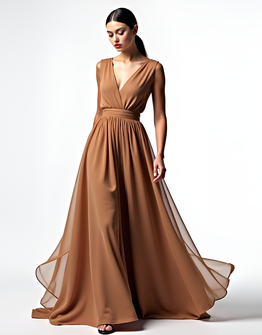 Graceful A-Line Brown Straps Long Tulle Prom Dress