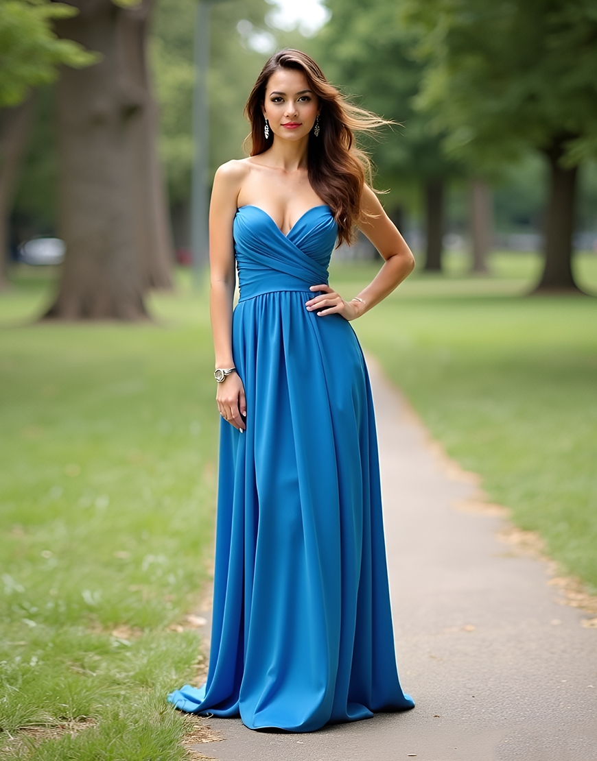 Dark Blue A-Line Strapless Ruched Long Satin Prom Dress 