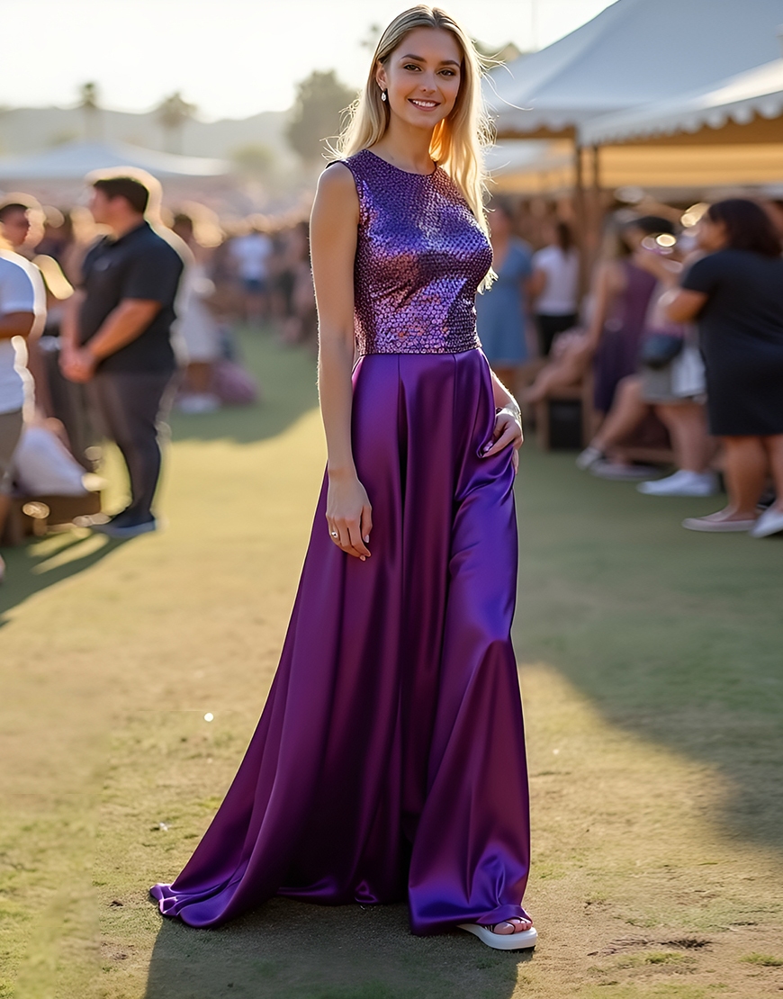 Sparkly Bodycon Dark Purple Scoop Long Formal Dress With Sequin