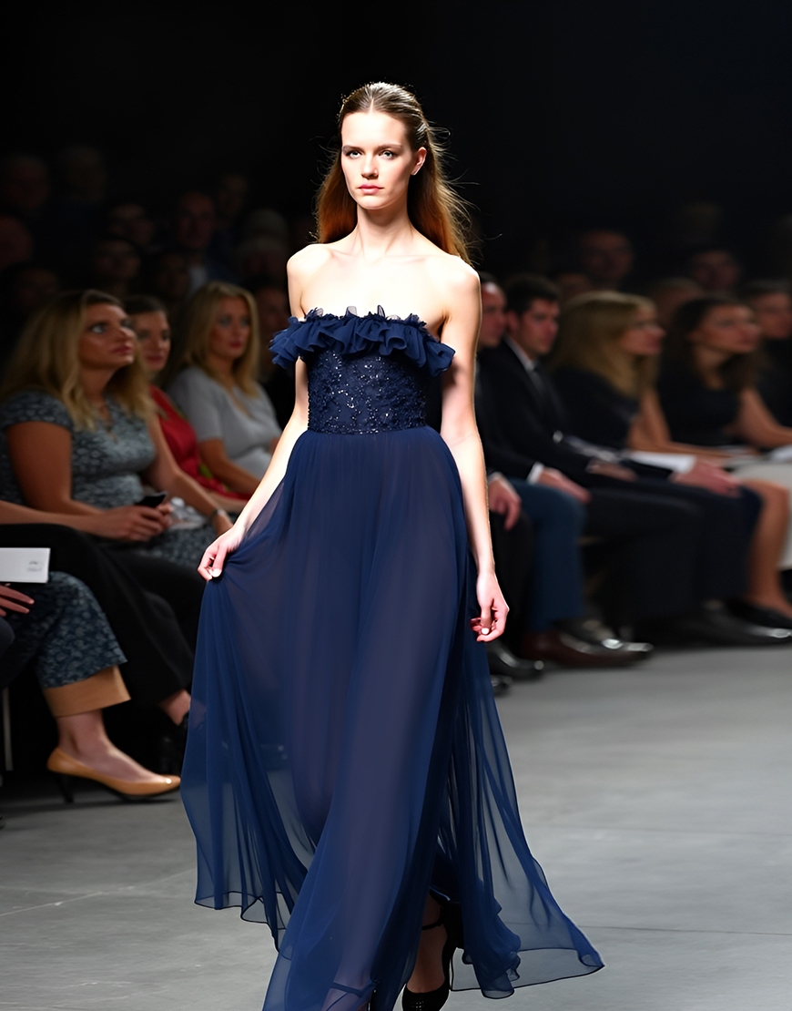 Sparkly Navy A Line Off The Shoulder Sequined Long Formal Dress With Ruffles