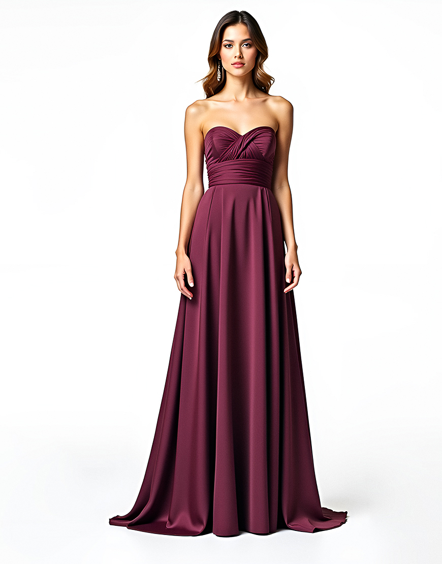 Burgundy A Line Sweetheart Long Ruched Formal Dress