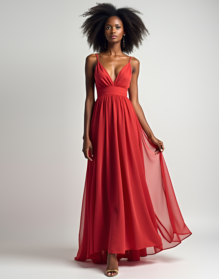 Red A Line Spaghetti Straps Ruched Long Tulle Formal Dress