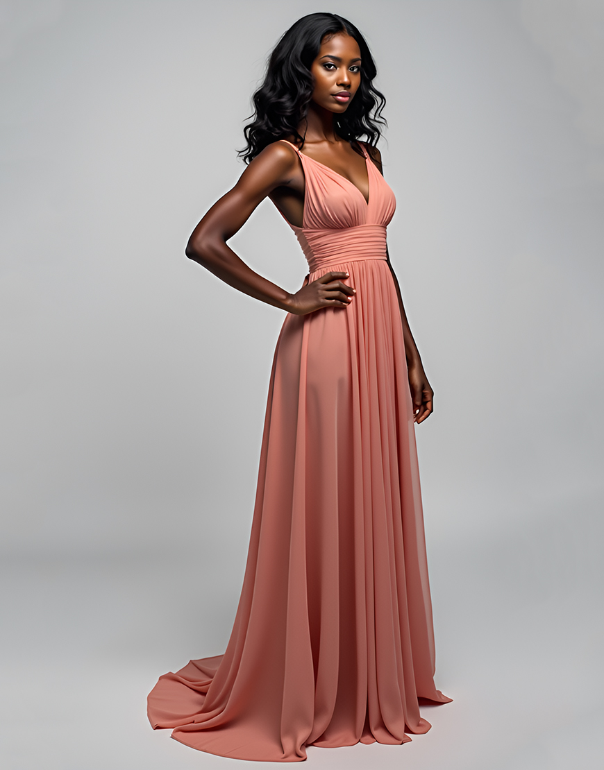 Watermelon A Line Spaghetti Straps Ruched Long Tulle Formal Dress