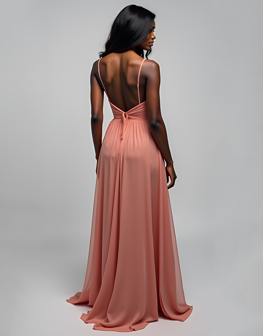 Watermelon A Line Spaghetti Straps Ruched Long Tulle Formal Dress