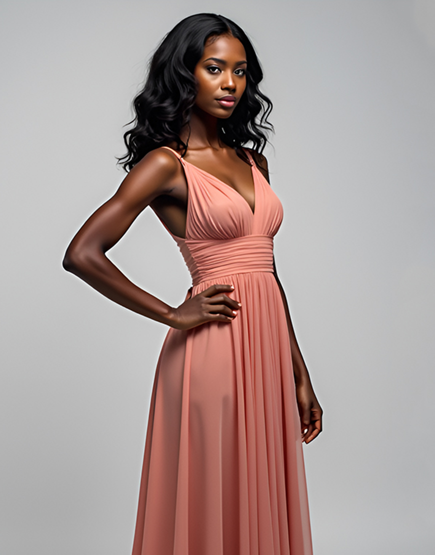 Watermelon A Line Spaghetti Straps Ruched Long Tulle Formal Dress