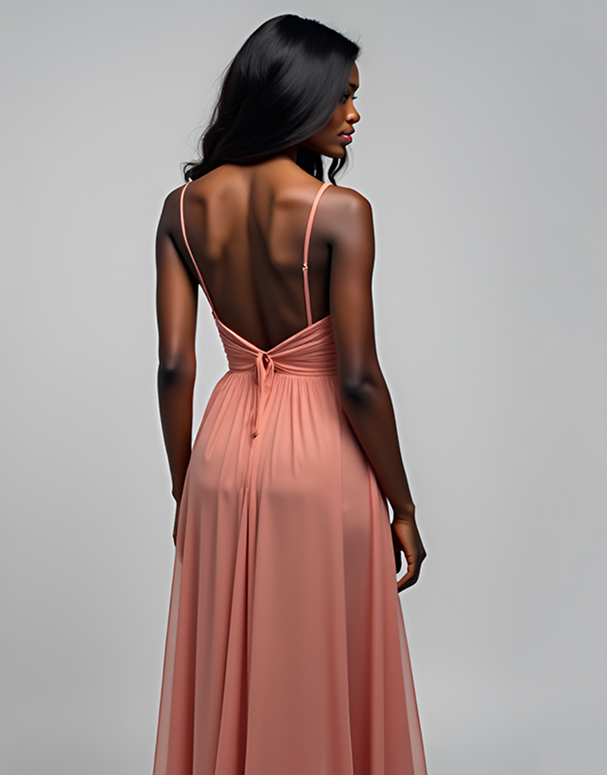 Watermelon A Line Spaghetti Straps Ruched Long Tulle Formal Dress