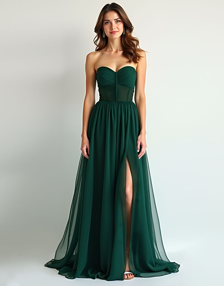 Dark Green A Line Sweetheart Long Formal Dress With Slit