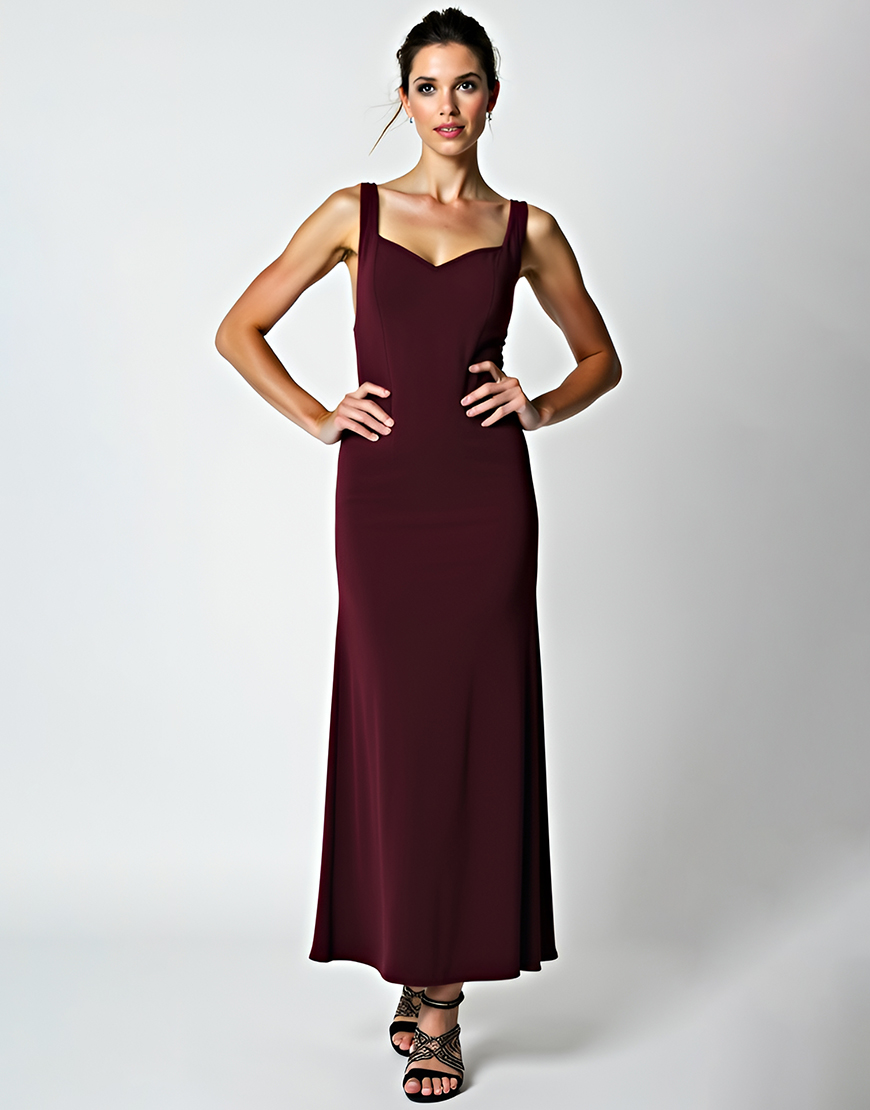 Sheath Cabernet Spaghetti Straps Ankle Length Satin Formal Dress