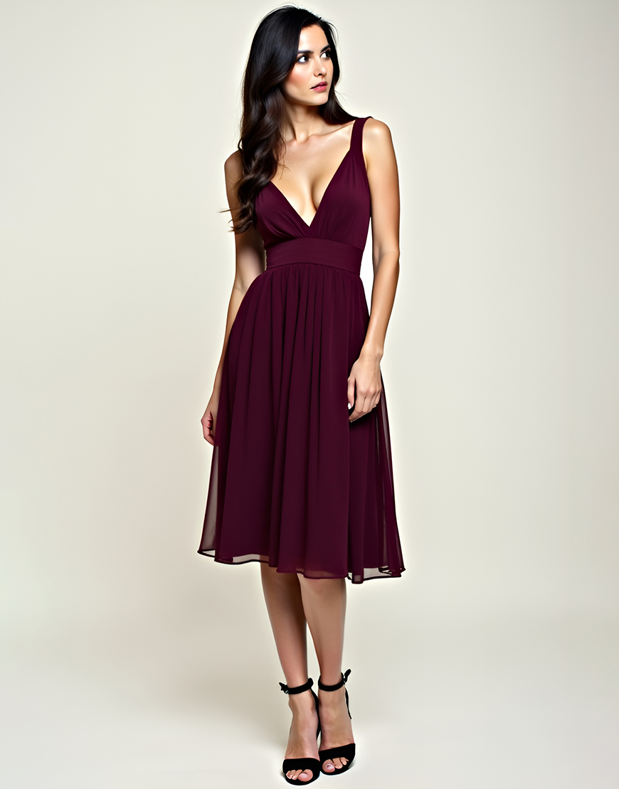 Cabernet A Line V Neck Knee Length Tulle Formal Dress