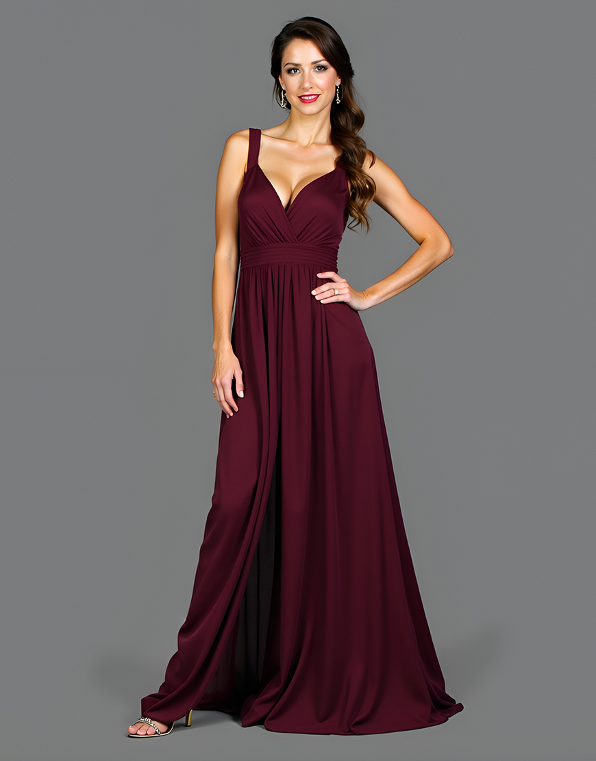 Cabernet A Line Straps Ruched Satin Long Formal Dress