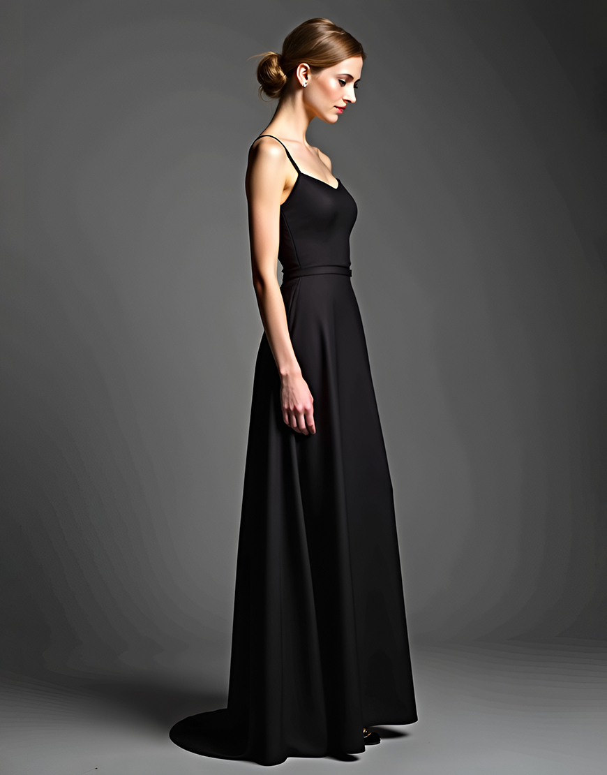 Elegant A-Line Black Spaghetti Straps Long Satin Prom Dress 