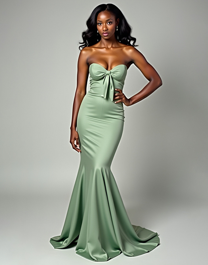 Mermaid Dusty Sage Strapless Long Prom Dress With Bow