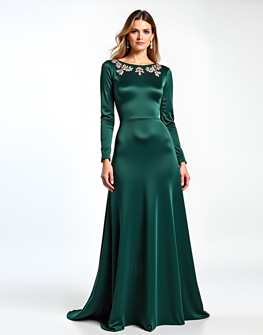 Pine Scoop Long Sleeves Mother of the Bride Dress with Appliques
