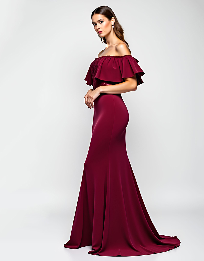 Burgundy Mermaid Off the Shoulder Ruffled Long Mother of the Bride Dress