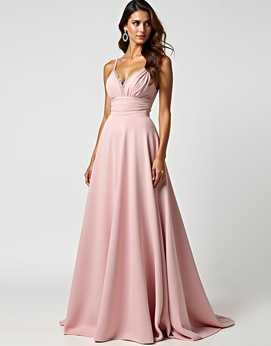 Dusty Rose A Line Spaghetti Straps Beaded Long Prom Dress