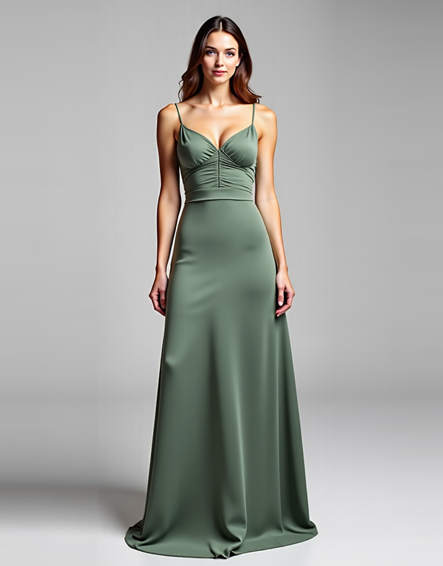 Eucalyptus Sheath Spaghetti Straps Satin Long Formal Dress