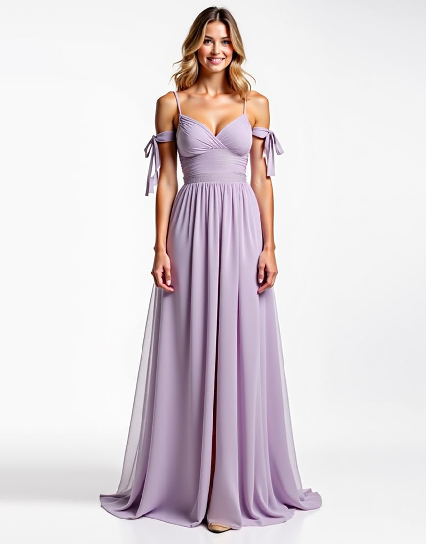 Lilac A Line Spaghetti Straps Chiffon Long Formal Dress