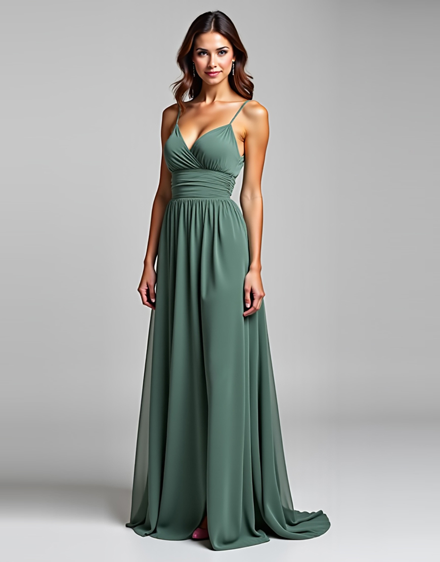 Eucalyptus Spaghetti Straps A Line Chiffon Long Formal Dress