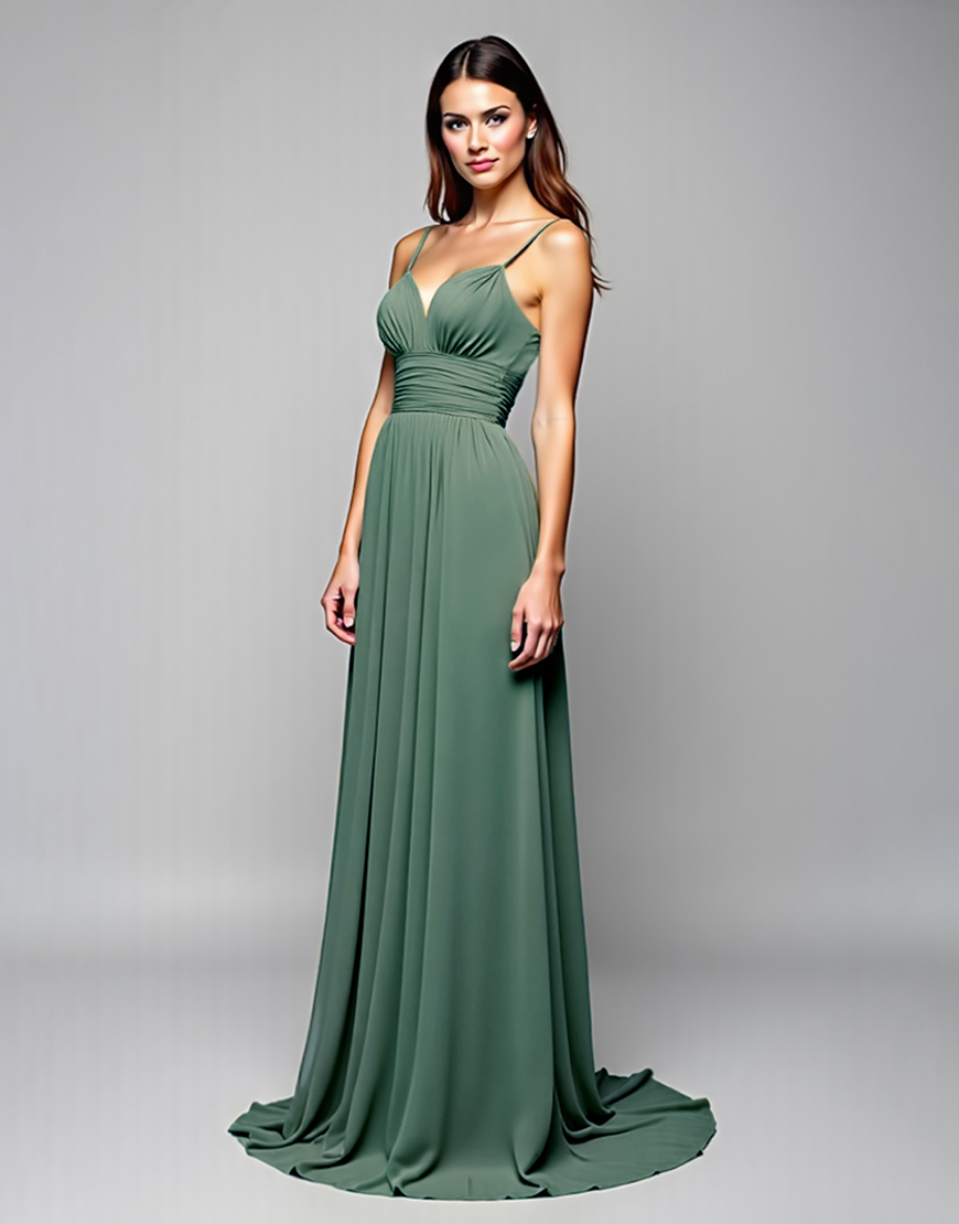 A Line Eucalyptus Spaghetti Straps Long Formal Dress