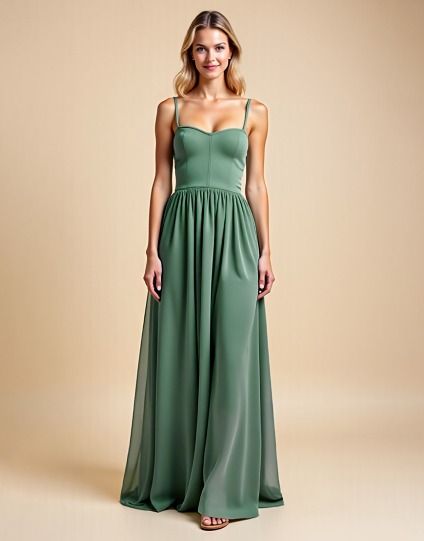 A Line Eucalyptus Spaghetti Straps Chiffon Long Formal Dress