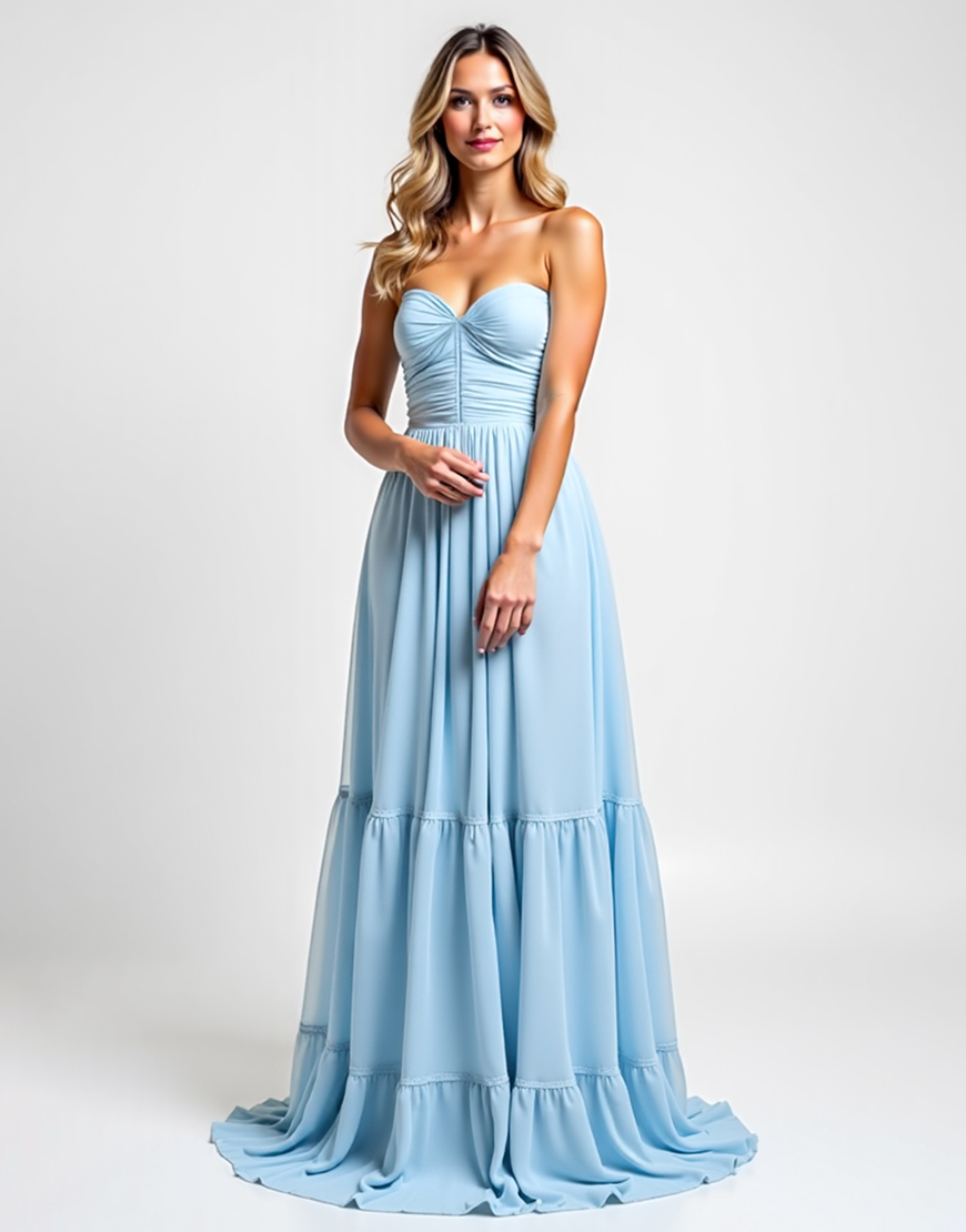 Sky Blue Strapless A Line Long Formal Dress