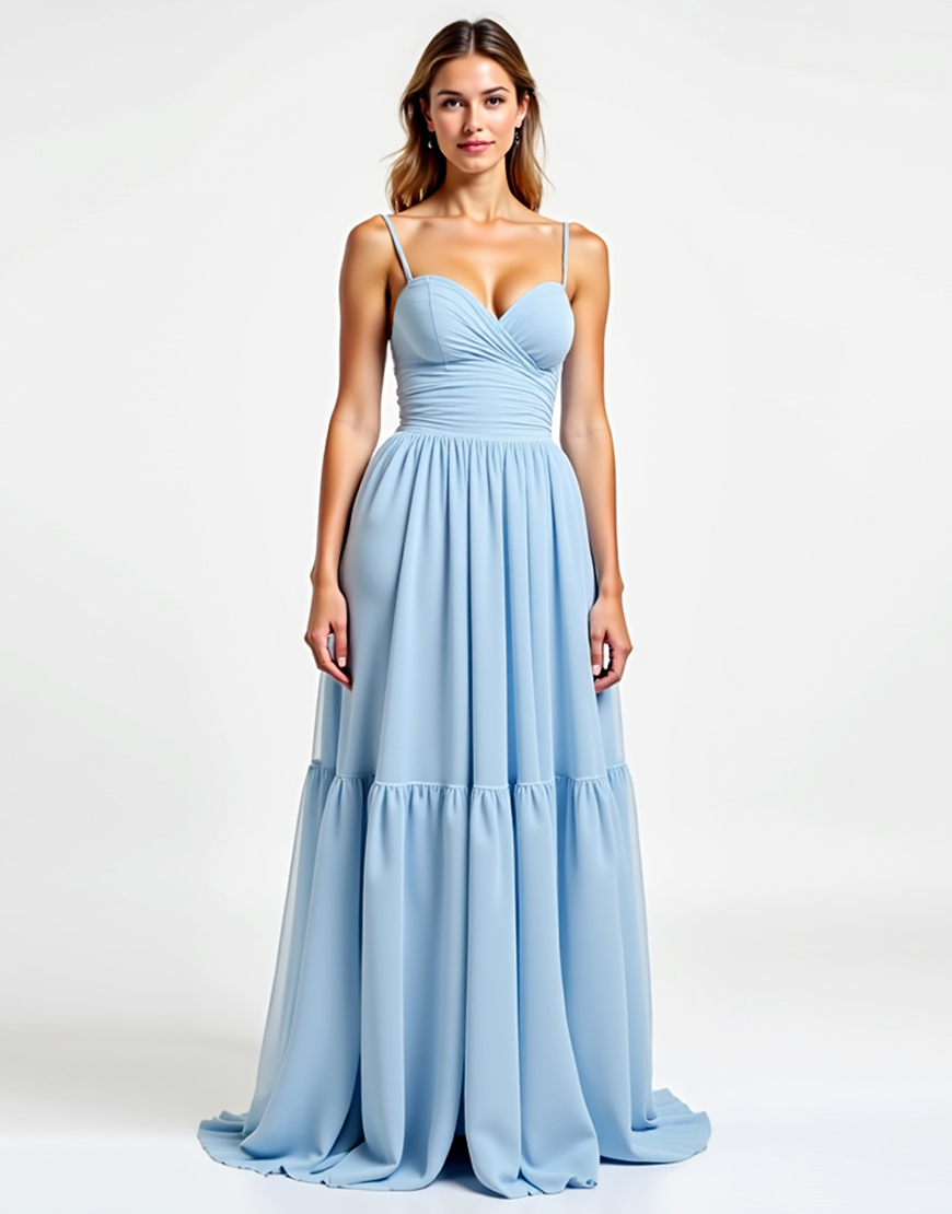 Sky Blue Spaghetti Straps A Line Long Chiffon Formal Dress
