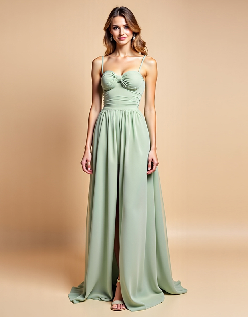 A Line Dusty Sage Spaghetti Straps Long Chiffon Formal Dress