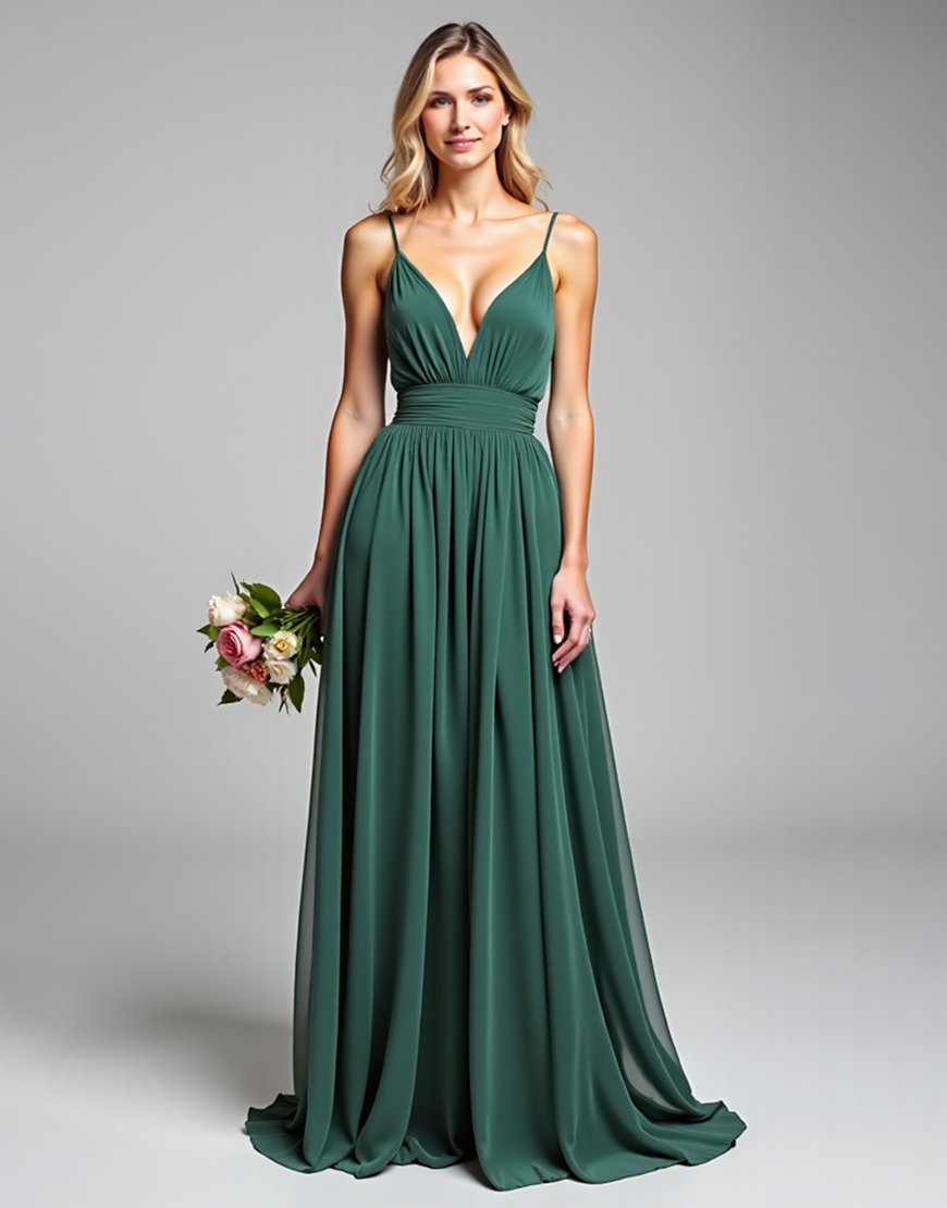 A Line Dark Green Spaghetti Straps Long Formal Dress