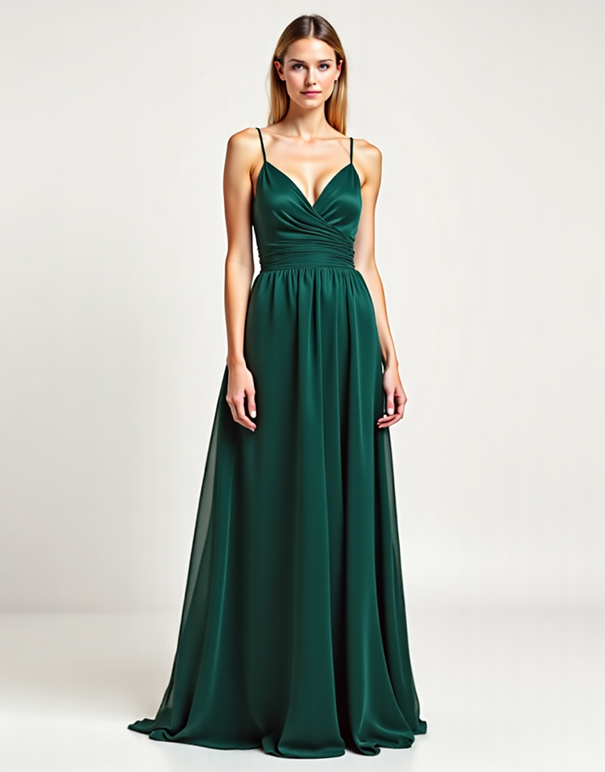 Pine Spaghetti Straps A Line Chiffon Long Formal Dress