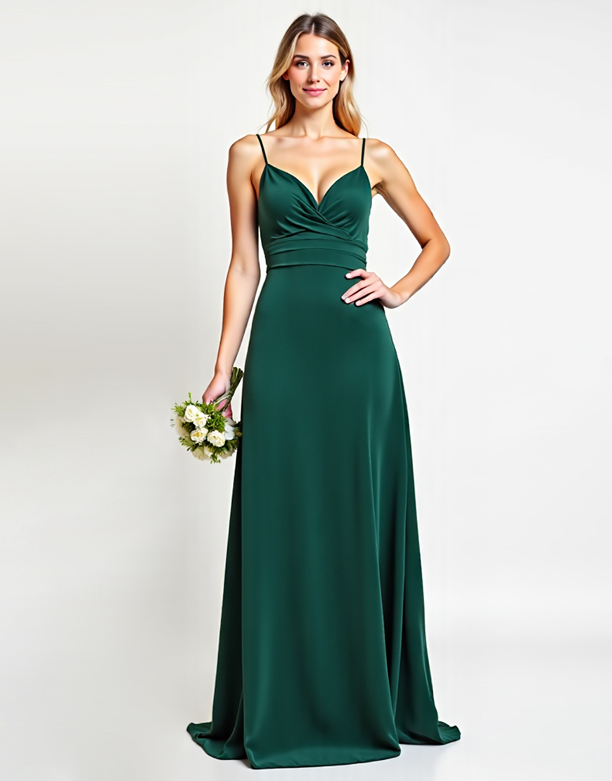 Pine Spaghetti Straps A Line Long Formal Dress