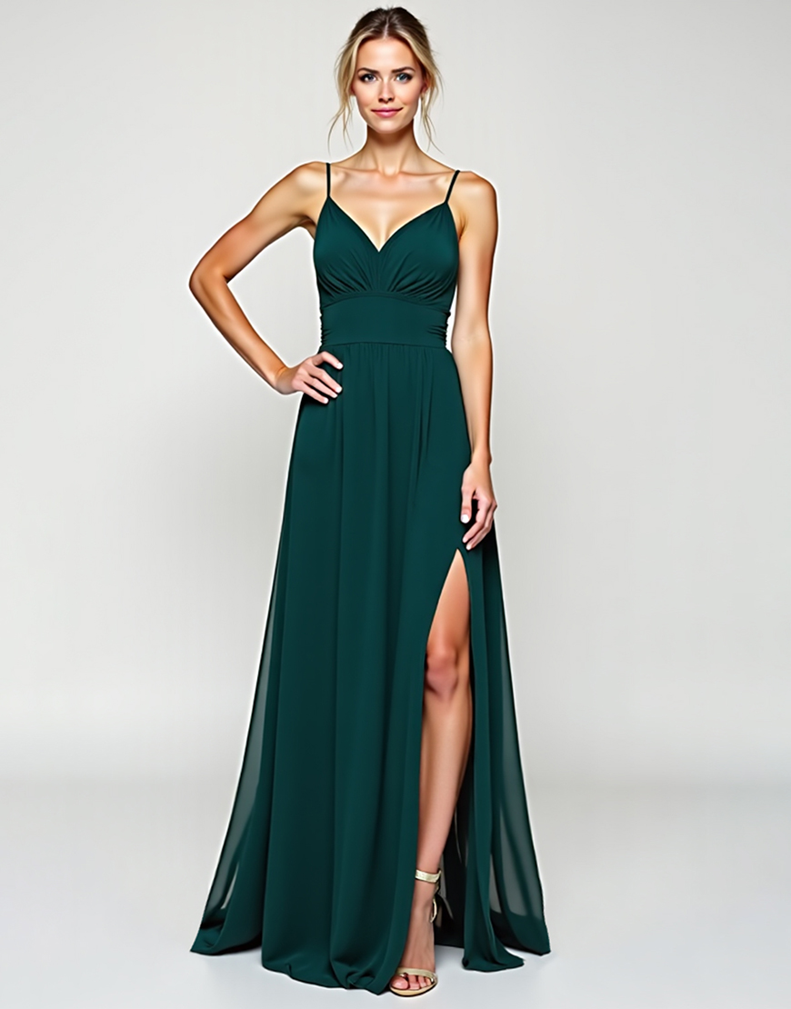 Pine A Line Spaghetti Straps Long Chiffon Formal Dress with Slit