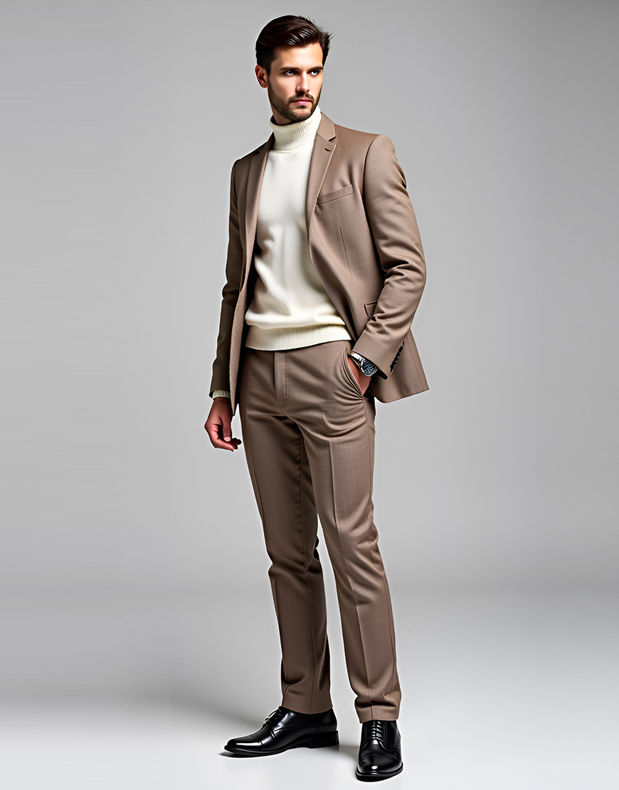 Khaki Notch Lapel 2 Piece  Two Buttons Men's Prom Suits