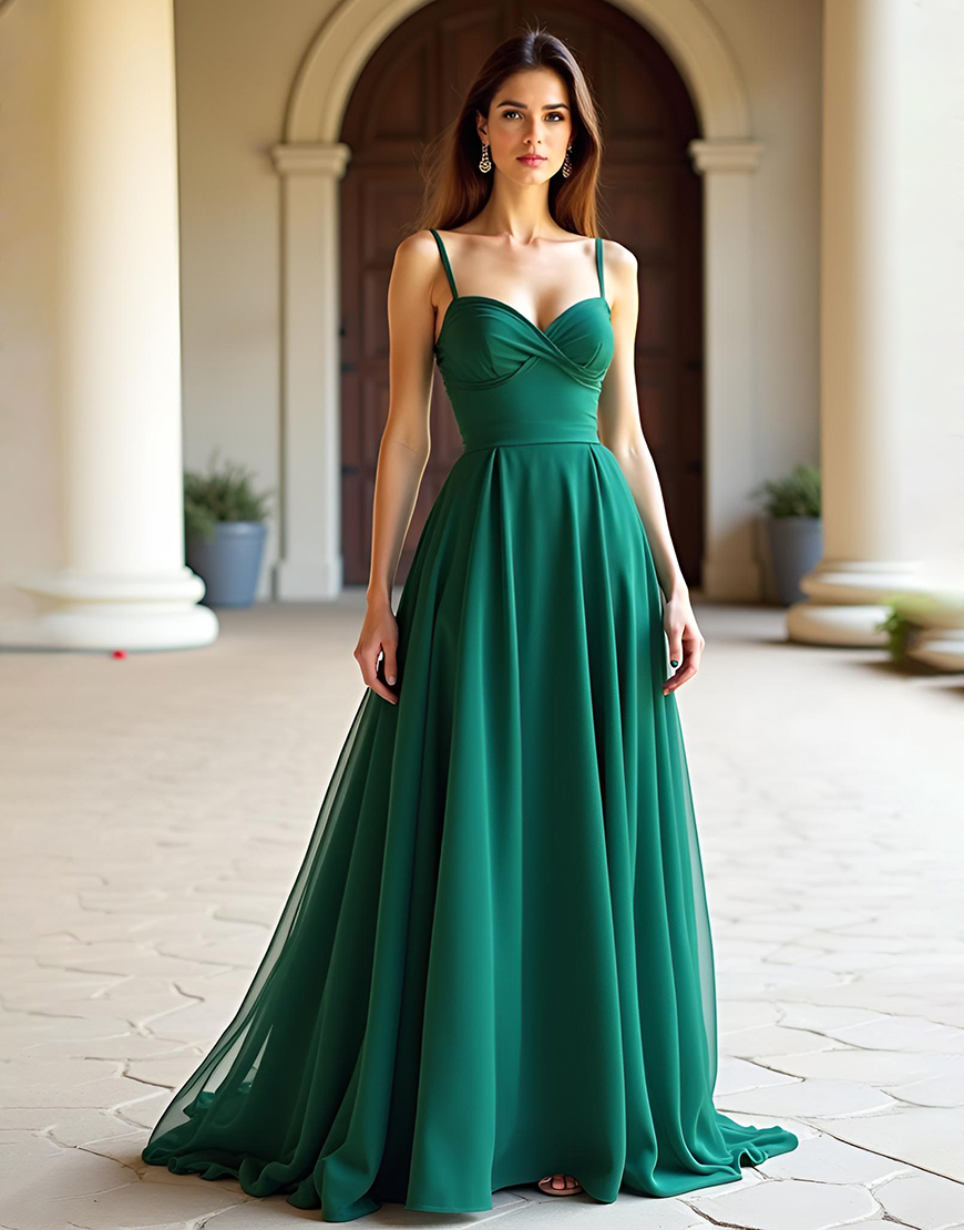 Graceful Green A-Line Spaghetti Straps Long Tulle Prom Dress 