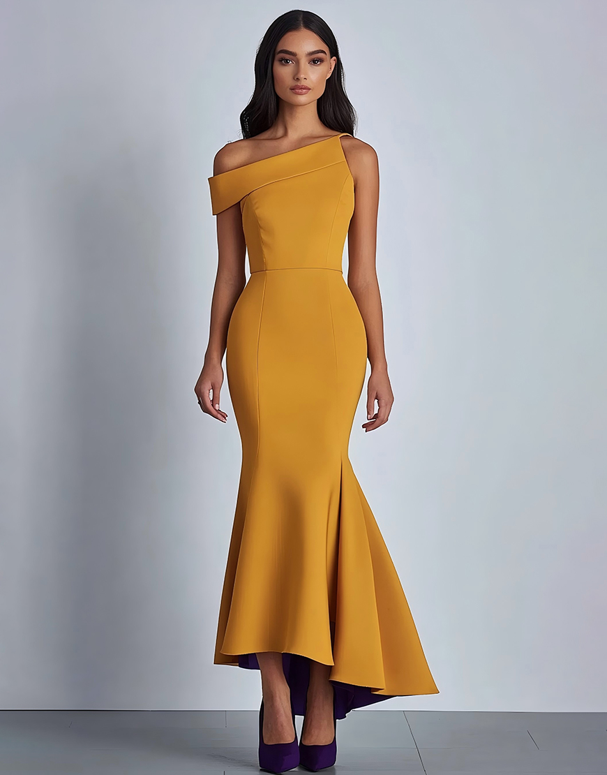Yellow Mermaid One Shoulder Ankle-Length Formal Dress