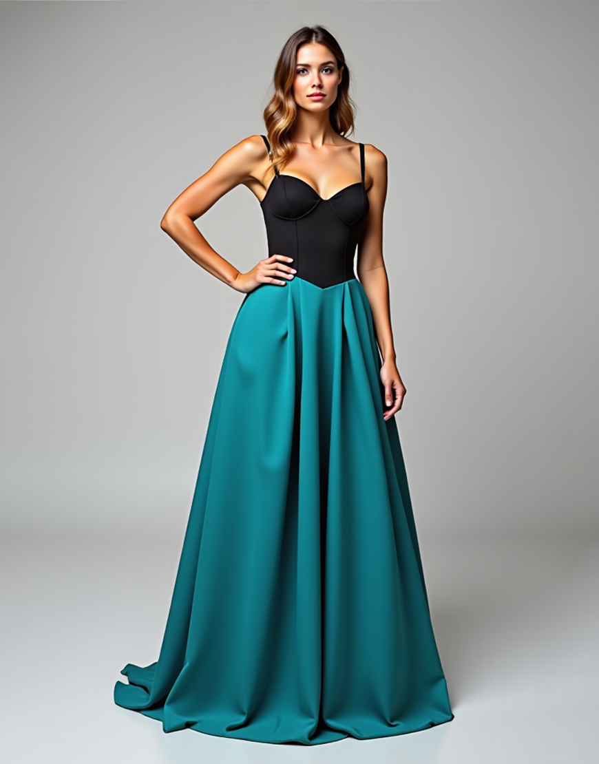 A Line Black Peacock Blue Satin Spaghetti Straps Long Formal Dress