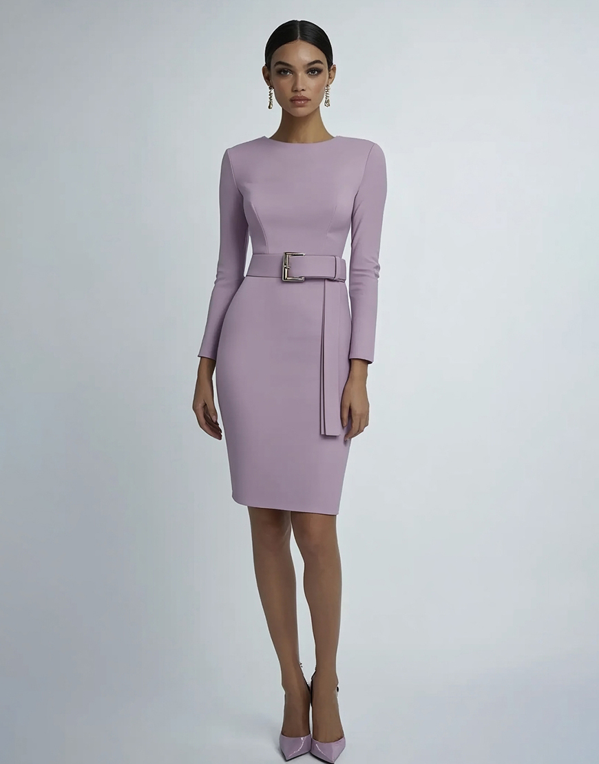 Lilac Scoop Long Sleeves Sheath Short Formal Dress 