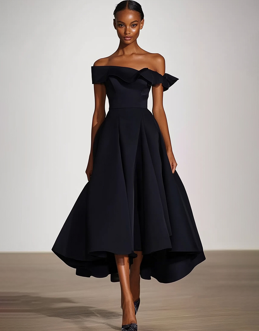 Black A Line Off the Shoulder Ruched Satin Formal Dress