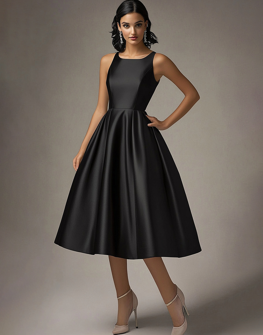 Elegant Black A Line Scoop Neck Satin Formal Dress