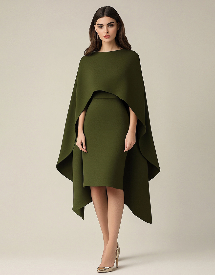 Sheath Olive Scoop Formal Dress with Shawl