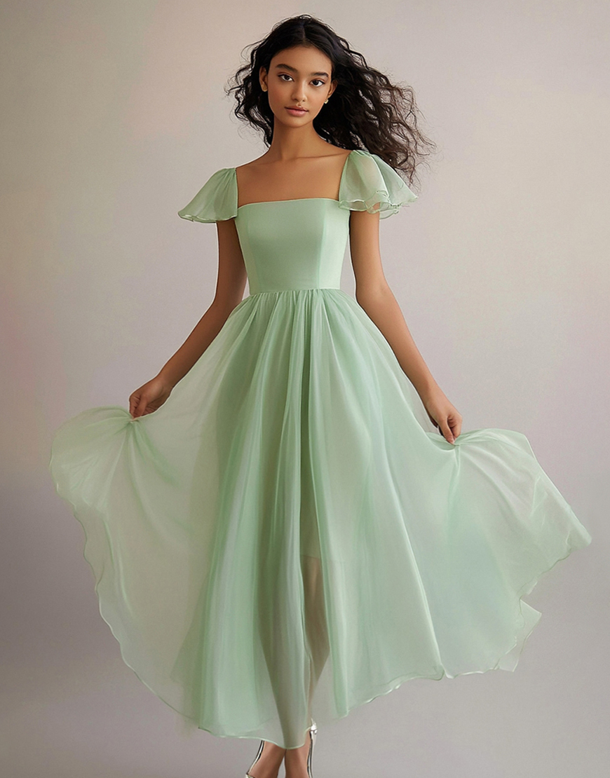 Light Green A Line Square Neck Long Formal Dress