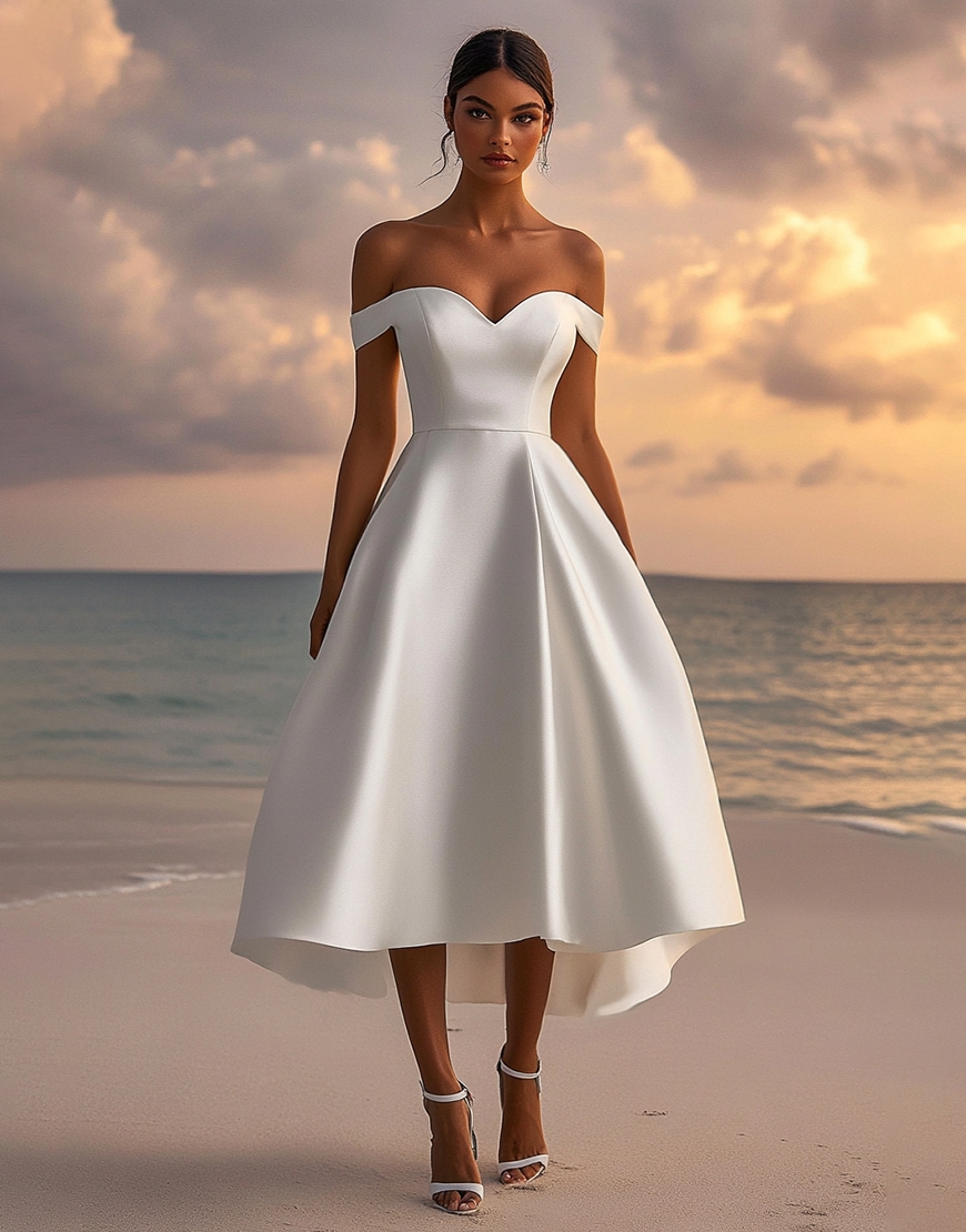 White A Line Satin Off the Shoulder Long Graduation Dress