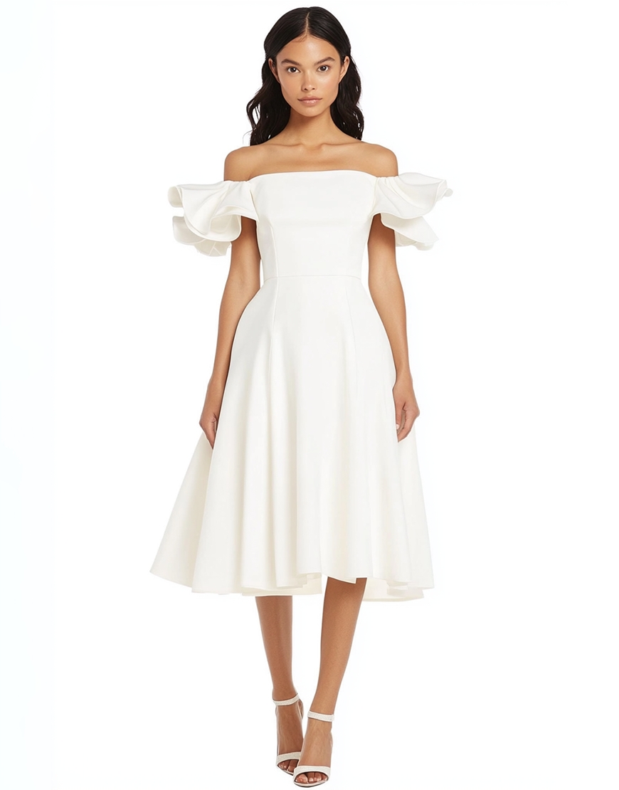 White A Line Satin Ruffled Off the Shoulder Long Graduation Dress