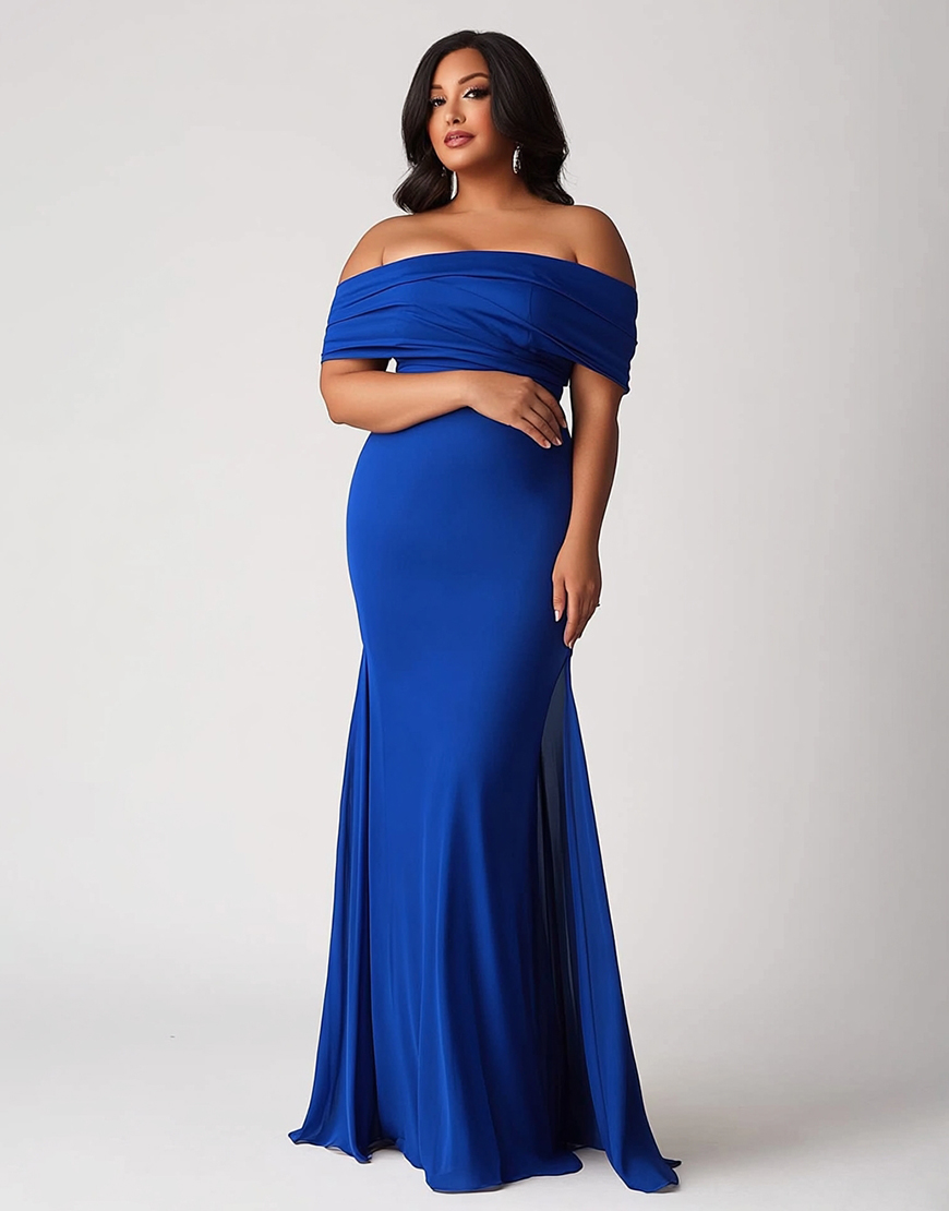 Royal Blue Sheath Off the Shoulder Plus Size Long Mother of the Bride Dress