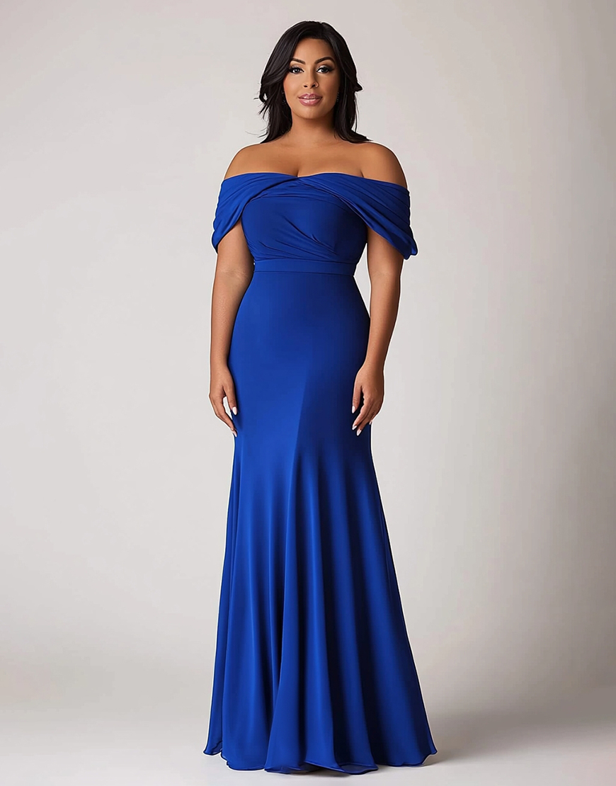 Royal Blue Sheath Off the Shoulder Plus Size Long Mother of the Bride Dress