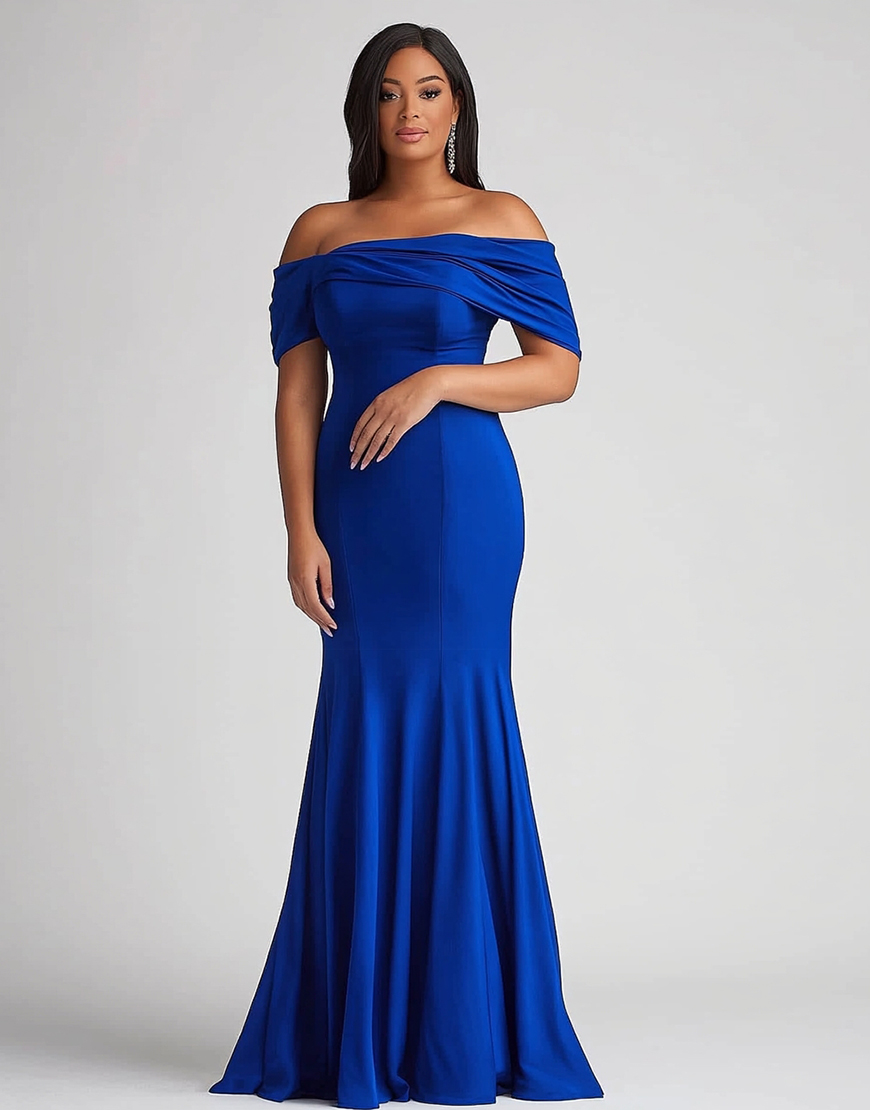 Mermaid Royal Blue Off the Shoulder Satin Long Plus Size Mother of the Bride Dress