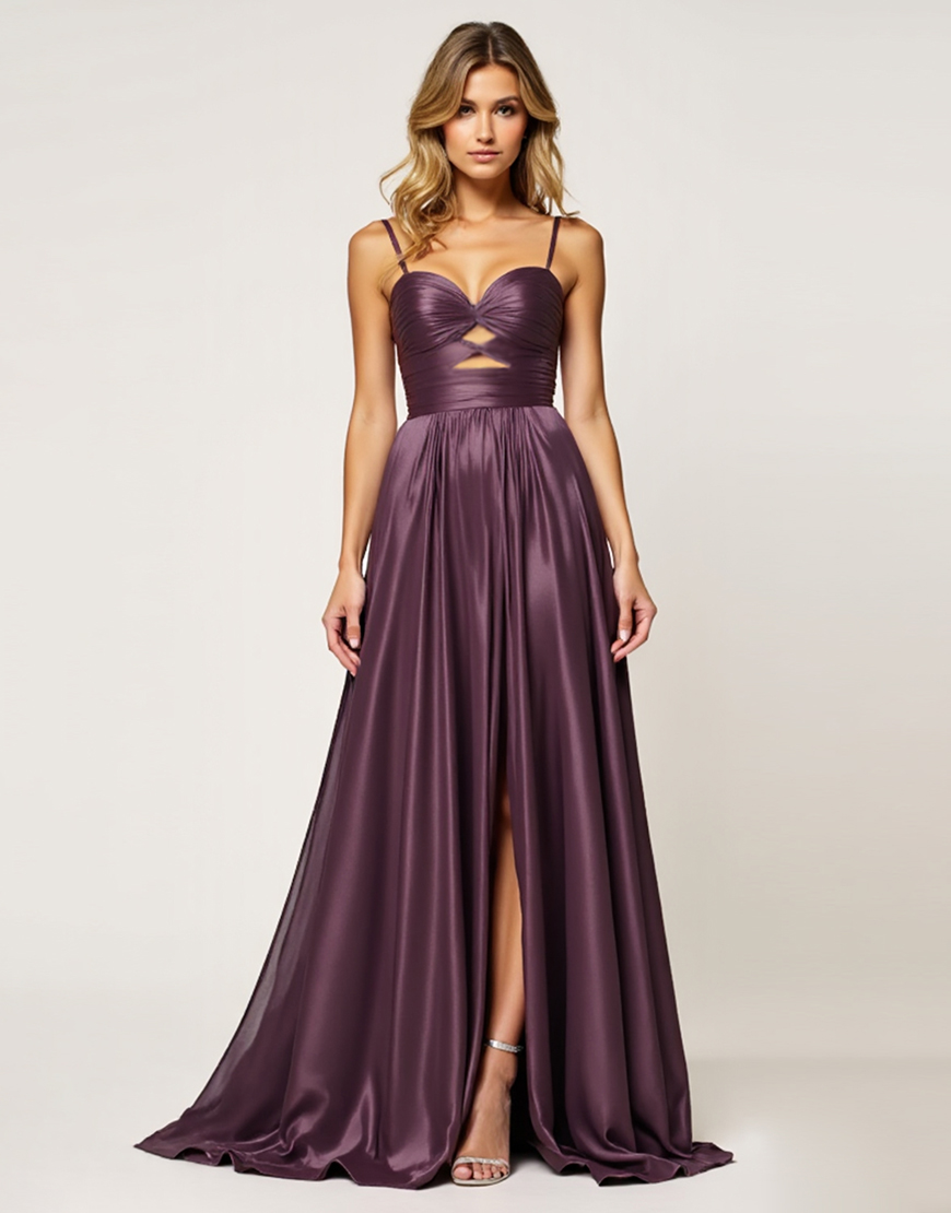 Sparkly Purple A Line Spaghetti Straps Long Prom Dress with Slit