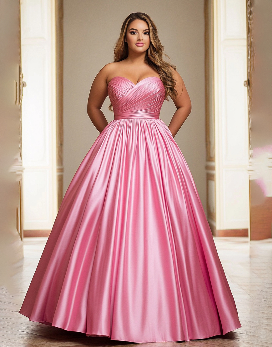Plus Size Pink A Line Sweetheart Satin Long Formal Dress