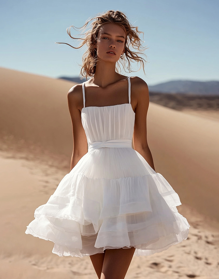White A-Line Spaghetti Straps Ruffles Corset Tulle Short Graduation Dress